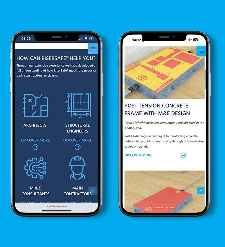 Desktop and mobile visuals of manufacturer, Ambar Kelly's new website